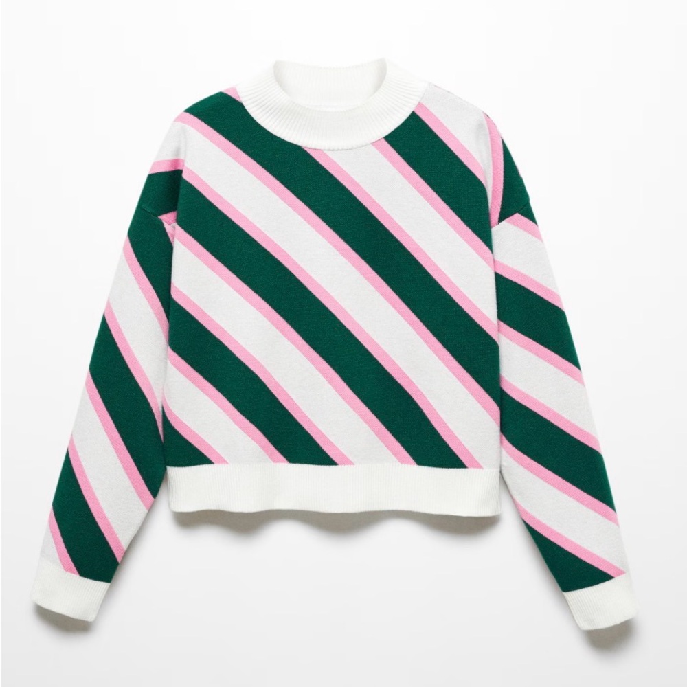 MANGO‎ Striped Green and Pink Sweater Preppy
